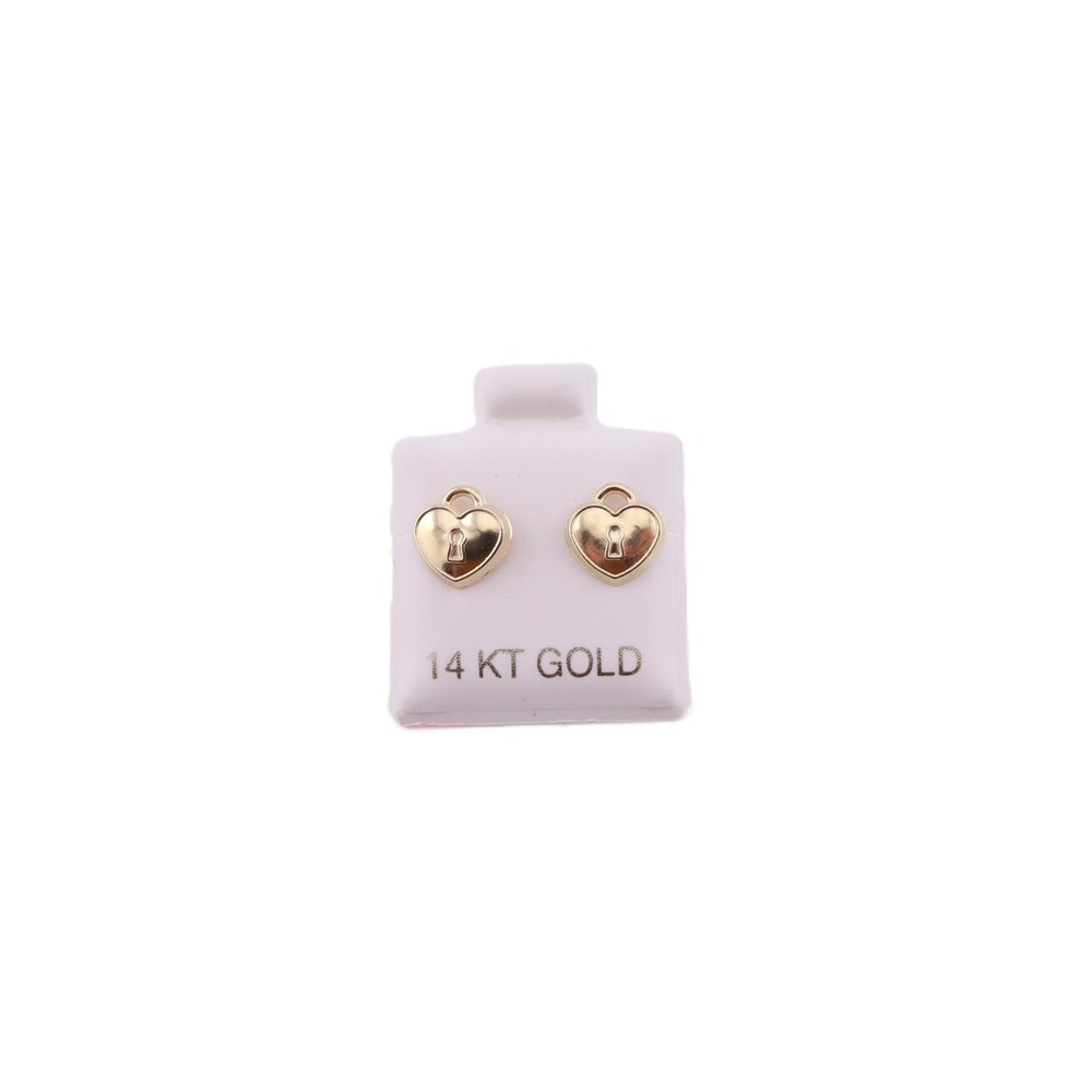Women's 14k Gold Heart Padlock‎ Stud Earrings w/ Secure Screw Backing